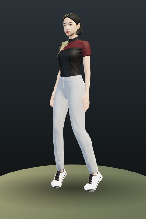 Black Label Contender: black and burgundy top, white trousers